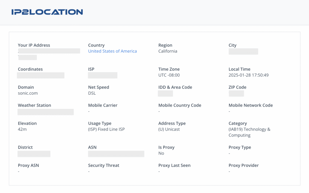 Screenshot of IP2Location